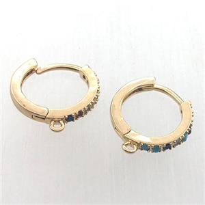 copper huggie earring hoop pave zircon with loop, gold plated, approx 14mm dia
