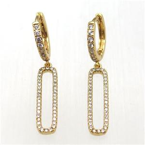 copper hoop earrings paved zircon, gold plated, approx 6-25mm, 14mm dia