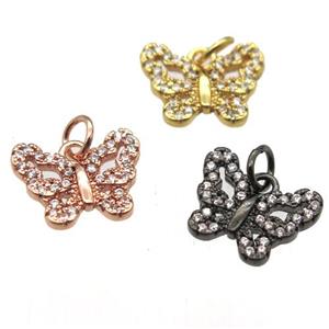 copper butterfly pendant paved zircon, mixed color, approx 10-12mm