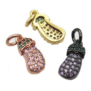 copper Eggplant pendant paved zircon, mixed color, approx 6-10mm