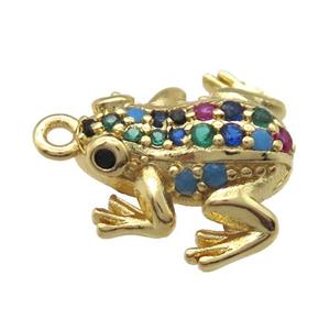 copper frog pendant paved zircon, gold plated, approx 12-15mm