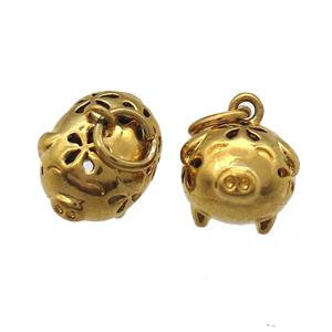 copper pig pendants, gold plated, approx 11-14mm