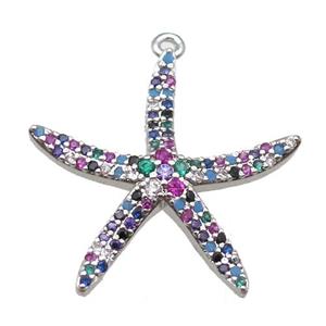 copper starfish pendant paved zircon, platinum plated, approx 24mm