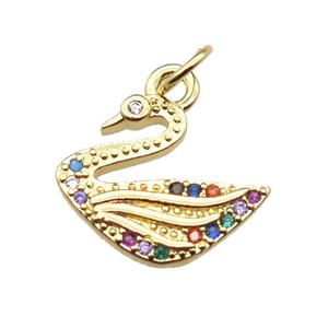 copper swan pendant paved zircon, gold plated, approx 15mm