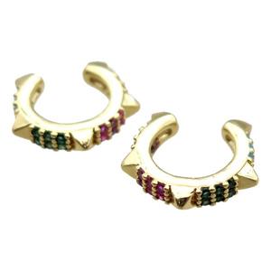 copper clip earring pave zircon, gold plated, approx 15mm dia