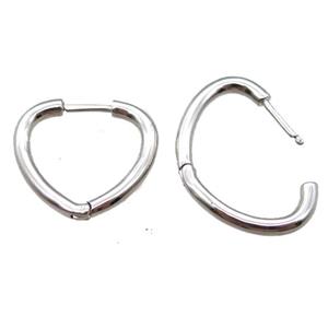 copper Latchback Earrings, heart, platinum plated, approx 20mm