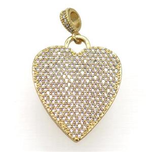 copper heart pendant pave zircon, gold plated, approx 21-25mm