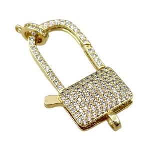 copper Carabiner Clasp paved zircon, gold plated, approx 20-35mm