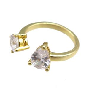 copper Rings paved zircon, adjustable, gold plated, approx 5mm, 6x8mm, 20mm dia