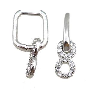 copper Latchback Earrings pave zircon, platinum plated, approx 6-13mm, 12x16mm