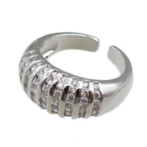copper Rings pave zircon, adjustable, platinum plated, approx 9.5mm, 20mm dia