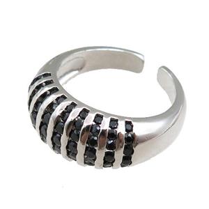 copper Rings pave black zircon, adjustable, platinum plated, approx 9.5mm, 20mm dia