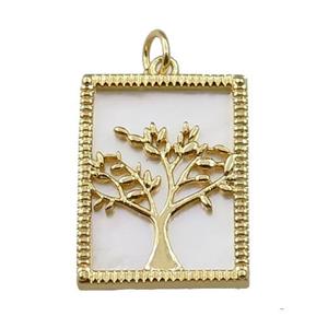 copper Frame pendant with tree of lefe, gold plated, approx 16-20mm
