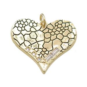 copper heart pendant pave zircon, snakeskin, gold plated, approx 20-22mm