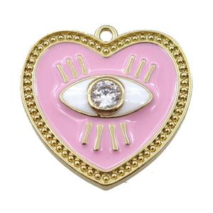 copper heart pendant with pink enameled, eye, gold plated, approx 25mm