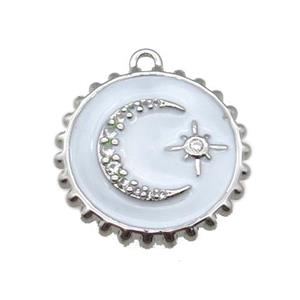 copper circle pendant with moon, enameled, platinum plated, approx 20mm dia