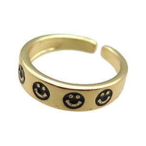 Copper Rings with enameling smileface, gold plated, approx 5.5mm, 18mm dia