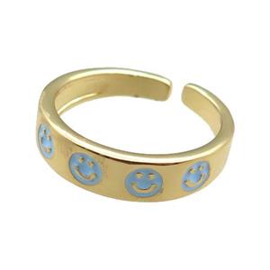 Copper Rings with enameling smileface, gold plated, approx 5.5mm, 18mm dia