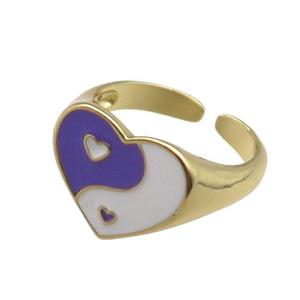 Copper Rings with enameled heart, adjustable, gold plated, approx 13mm, 18mm dia