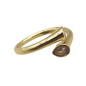 adjustable copper ring pave zircon, gold plated, approx 18mm dia