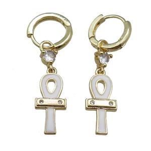 copper hoop earrings with cross, gold plated, approx 8.5-20mm, 12mm dia