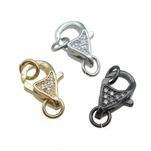 copper Lobster Clasp pave zircon, mixed, approx 9-14mm