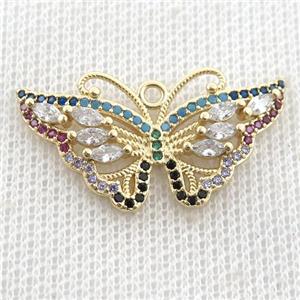 copper butterfly pendant pave zircon, gold plated, approx 16-30mm
