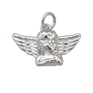 copper Cherub Angel pendant, platinum plated, approx 12-19mm