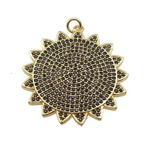 copper sunflower pendant paved zircon, gold plated, approx 30mm