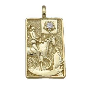 copper Tarot Card pendant, cavalier, gold plated, approx 15-24mm