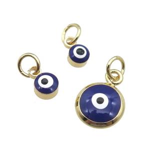copper Evil Eye pendant with royalblue enamel, gold plated, approx 4mm