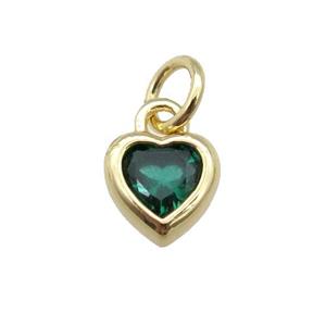 copper Heart pendant paved green zircon, gold plated, approx 7mm