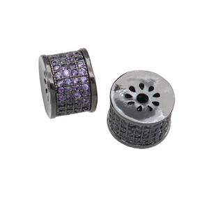 copper tube beads paved purple zircon, black plated, approx 7-10mm