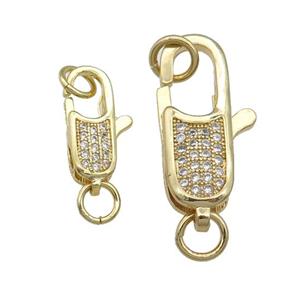 copper Lobster Clasp paved zircon, gold plated, approx 6-18mm