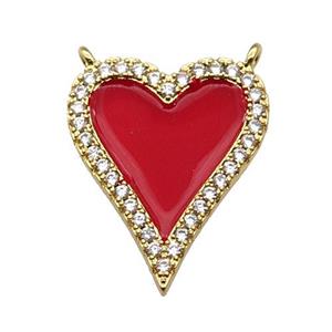 copper Heart pendant pave zircon with red enamel, gold plated, approx 20-24mm