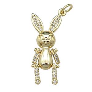 copper rabbit pendant pave zircon, gold plated, approx 12-28mm