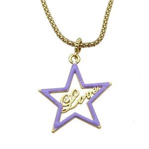 copper Necklace with star Love lavender enamel gold plated, approx 34mm, 2.5mm, 45cm length