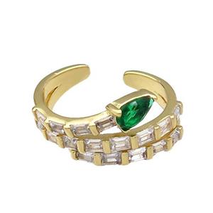 copper Ring pave green zircon gold plated, approx 12mm, 18mm dia