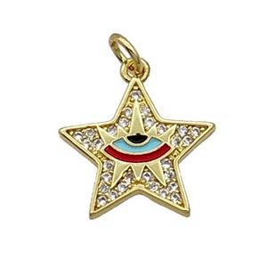 Copper Star Pendant Pave Zircon Enamel Eye Gold Plated, approx 16mm