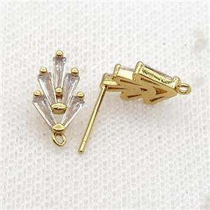 Copper Stud Earring Pave Zircon Gold Plated, approx 7.5-14mm