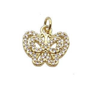 Copper Butterfly Pendant Pave Zircon Gold Plated, approx 10-13mm