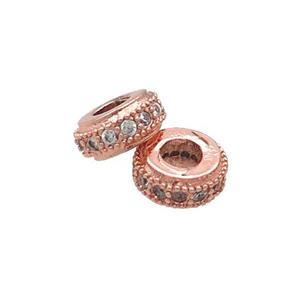 Copper Rondelle Spacer Beads Pave Zircon Rose Gold, approx 8mm