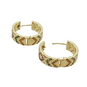 Copper Hoop Earring Pave Zircon Gold Plated, approx 6mm, 18mm dia