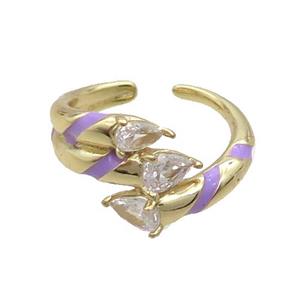 Copper Ring Pave Zircon Lavender Enamel Gold Plated, approx 13mm, 18mm dia