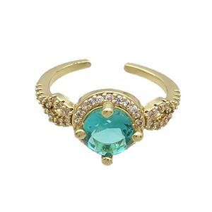 Copper Ring Pave Zircon Green Crystal Gold Plated, approx 10mm, 18mm dia