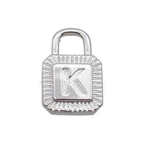 Copper Lock Pendant K-Letter Platinum Plated, approx 10-15mm