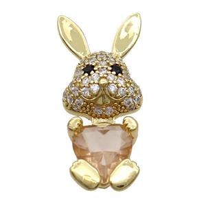 Copper Rabbit Pendant Pave Zircon Champagne Crystal Gold Plated, approx 11-25mm
