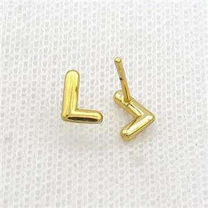 Copper Stud Earring L-Letter Gold Plated, approx 5-7mm