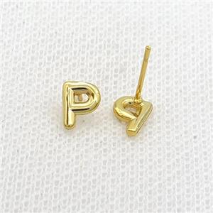 Copper Stud Earring P-Letter Gold Plated, approx 5-7mm