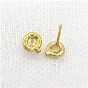 Copper Stud Earring Q-Letter Gold Plated, approx 5-7mm